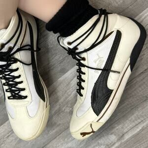 Vintage Puma White Black Lace Up Mid Top Sneakers Bokette Women’s 8